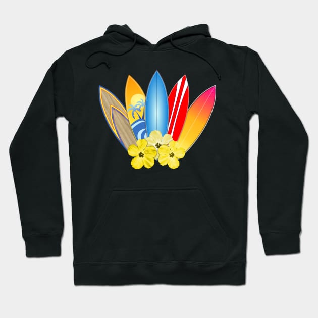 Surfboards And Hibiscus Flowers Hoodie by Packrat